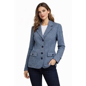 Vintage 1990s L.L. Bean Blue Wool Silk Mix Tweed Blazer medium petite